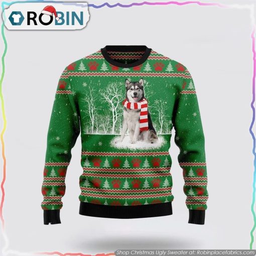 Alaskan Malamute Winter Tree Ugly Christmas Sweater, Pet Lover Christmas Sweater