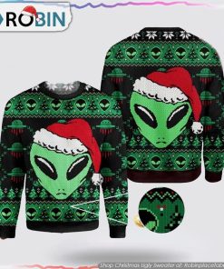 Aliens Christmas Ugly Sweater Unisex Knit Wool Ugly Sweater