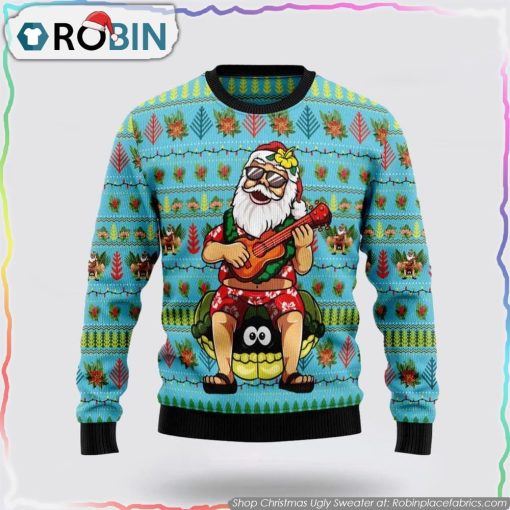 Aloha Santa Claus Play Guitar Xmas Ugly Sweater