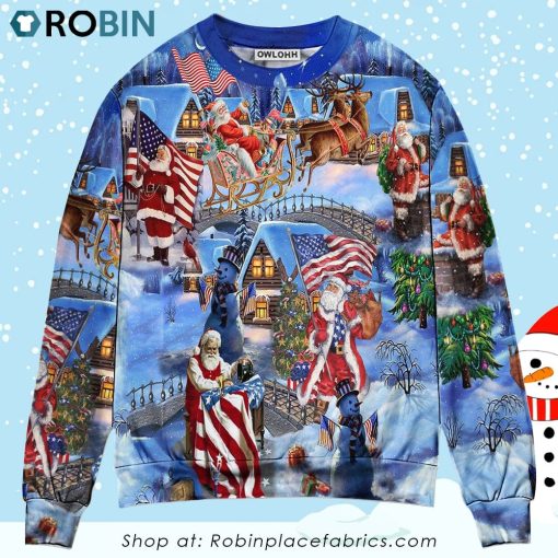 America Christmas Patriotic Santa Claus Ugly Christmas Sweater