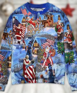 America Christmas Patriotic Santa Claus Ugly Christmas Sweater