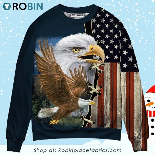 America Eagle Wildlife Faith Ugly Christmas Sweater