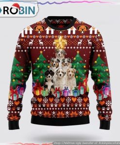Australian Shepherd Pine Tree Ugly Christmas Sweater, Pet Lover Christmas Sweater