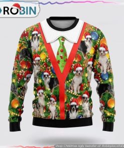 Australian Shepherd Xmas Pine Ugly Christmas Sweater, Pet Lover Christmas Sweater