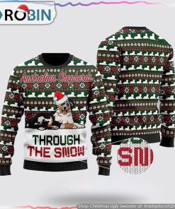 Australian Shepherds Through The Snow Christmas Ugly Sweater, Pet Lover Christmas Sweater