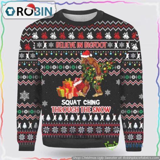Believe in Bigfoot Christmas Ugly Sweater Gifts For Bigfoot Lovers