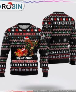 Believe In Bigfoot Squat Christmas Ugly Sweater For Gifts For Bigfoot Lovers
