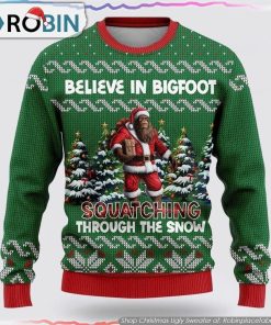 Believe In Bigfoot Through The Snow Christmas Ugly Sweater