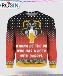 Bigfoot 3D Ugly Christmas Sweater Hoodie Be the One to Share a Beer with Darryl
