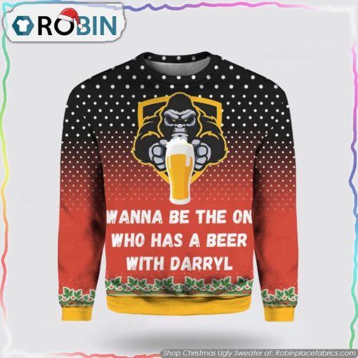 Bigfoot 3D Ugly Christmas Sweater Hoodie Be the One to Share a Beer with Darryl