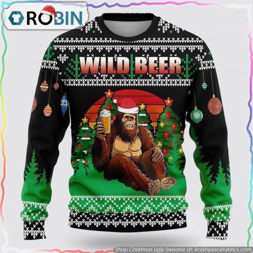 Bigfoot Beer Christmas Green And Black Pattern Ugly Christmas Sweater