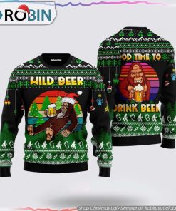 Bigfoot Beer Christmas Ugly Sweater Perfect Time to Enjoy Beer Gifts For Bigfoot Lovers