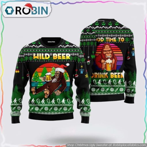 Bigfoot Beer Christmas Ugly Sweater Perfect Time to Enjoy Beer Gifts For Bigfoot Lovers