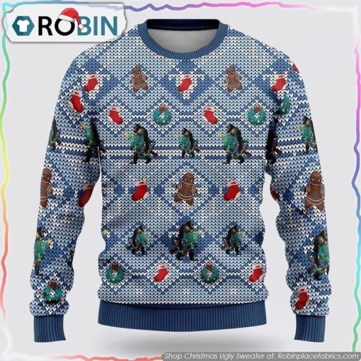Bigfoot Christmas Blue Pattern Christmas Ugly Sweater