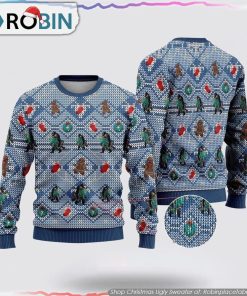 Bigfoot Christmas Blue Pattern Christmas Ugly Sweater