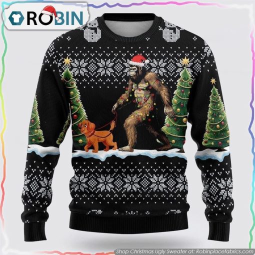 Bigfoot Christmas Dog Black Pattern Christmas Ugly Sweater