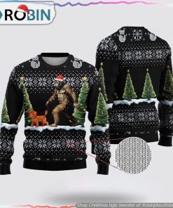 Bigfoot Christmas Dog Black Pattern Christmas Ugly Sweater