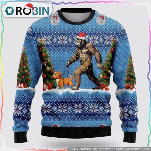 Bigfoot Christmas Dog Ugly Christmas Sweater