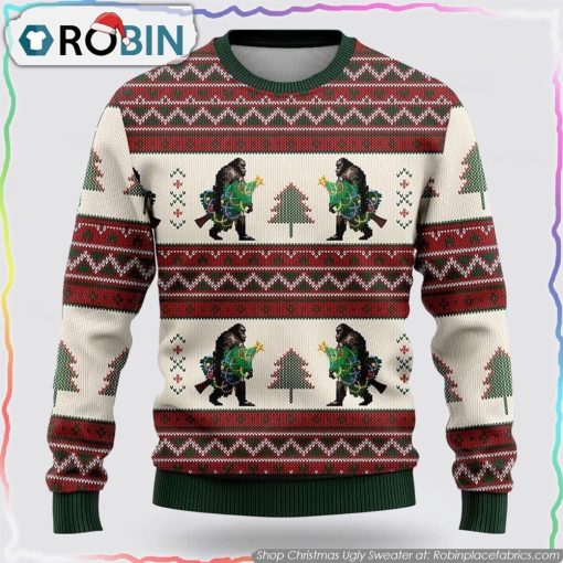 Bigfoot Christmas Tree Ugly Christmas Sweater