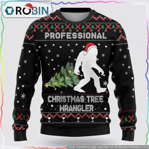 Bigfoot Christmas Tree Wrangler Christmas Ugly Sweater