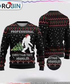 Bigfoot Christmas Tree Wrangler Christmas Ugly Sweater