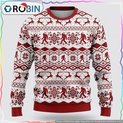 Bigfoot Classic Red Pattern Christmas Ugly Sweater