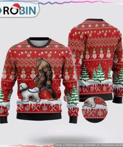Bigfoot Goes To Spend Christmas With Bichon Frise Christmas Ugly Sweater