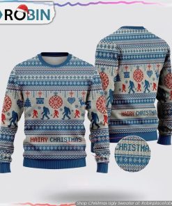Bigfoot Hairy Christmas Blue Ugly Christmas Sweater Bigfoot Hairy Christmas Blue Ugly Christmas Sweater