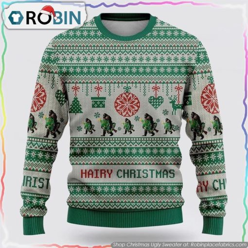 Bigfoot Hairy Christmas Green Pattern Ugly Christmas Sweater