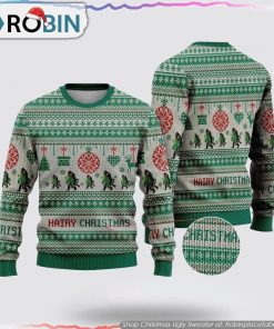 Bigfoot Hairy Christmas Green Pattern Ugly Christmas Sweater Bigfoot Hairy Christmas Green Pattern Ugly Christmas Sweater