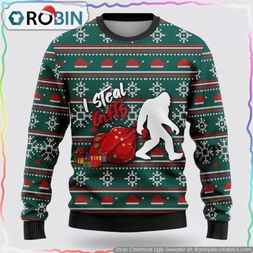 Bigfoot I Steal Gifls Christmas Ugly Sweater