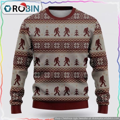 Bigfoot Red And Gray Pattern Ugly Christmas Sweater