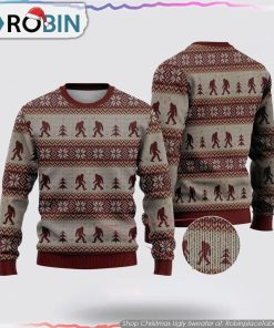 Bigfoot Red And Gray Pattern Ugly Christmas Sweater