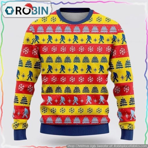 Bigfoot Red And Yellow Pattern Ugly Christmas Sweater