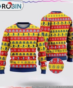 Bigfoot Red And Yellow Pattern Ugly Christmas Sweater