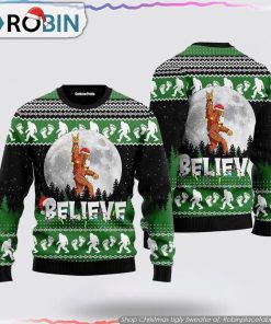 Bigfoot Santa Claus Christmas Moon Night Ugly Christmas Sweater