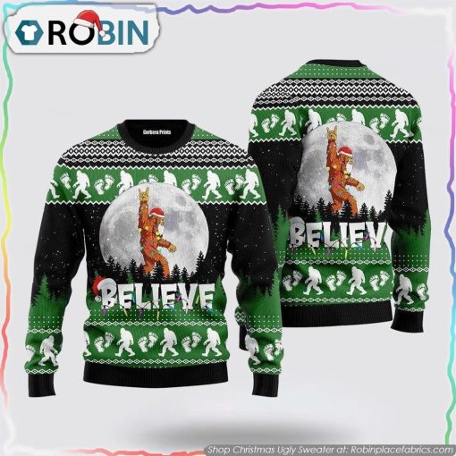 Bigfoot Santa Claus Christmas Moon Night Ugly Christmas Sweater