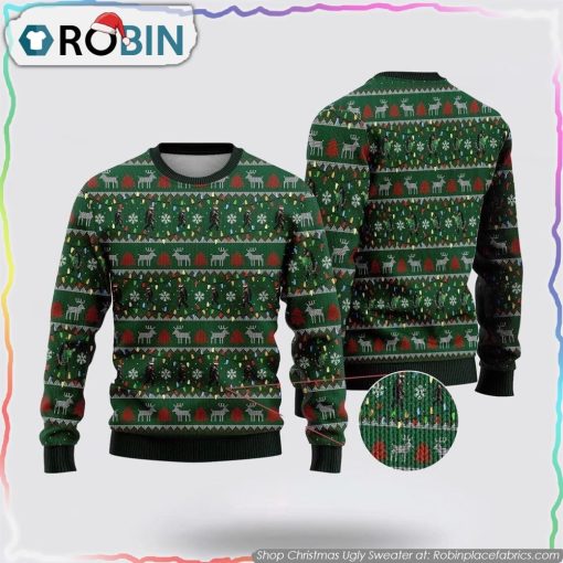 Bigfoot Santa Claus Green Pattern Christmas Ugly Sweater