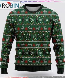 Bigfoot Santa Claus Green Pattern Christmas Ugly Sweater