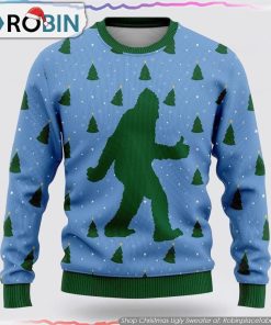 Bigfoot Sasquatch Funny Blue Pattern Ugly Christmas Sweater