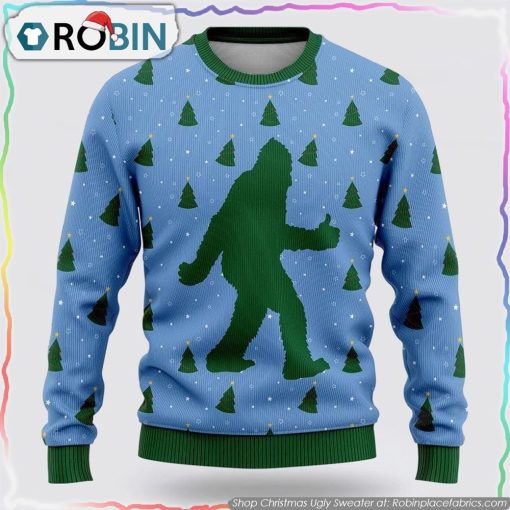 Bigfoot Sasquatch Funny Blue Pattern Ugly Christmas Sweater