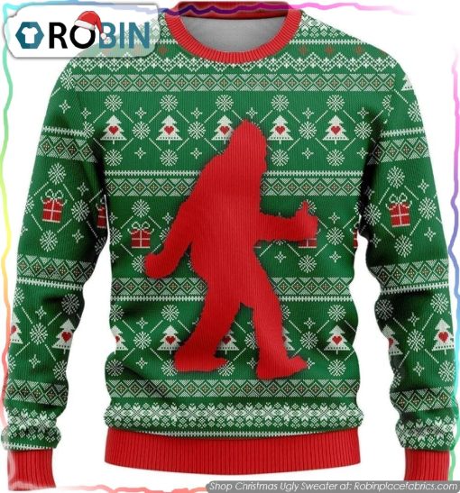 Bigfoot Sasquatch Funny Green Pattern Ugly Christmas Sweater