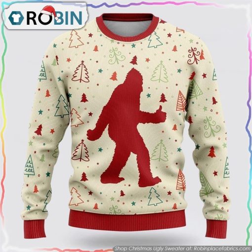 Bigfoot Sasquatch Funny White Pattern Christmas Ugly Sweater