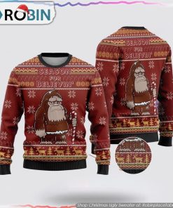 Bigfoot Season For Believin Red Pattern Ugly Christmas Sweater Bigfoot Season For Believin Red Pattern Ugly Christmas Sweater