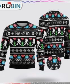 Bigfoot Secret Gift Ho Ho Ho Ugly Christmas Sweater