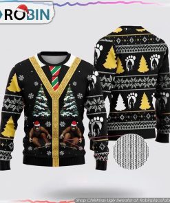 Bigfoot Skateboarding Black Pattern Christmas Ugly Sweater
