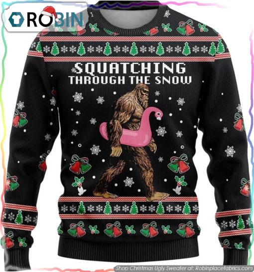 Bigfoot Snow Flamingo Ugly Chistmas Sweater