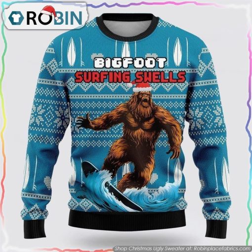 Bigfoot Surfing Swells Ugly Christmas Sweater