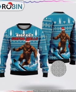 Bigfoot Surfing Swells Ugly Christmas Sweater
