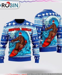 Bigfoot Surfing Swells Ugly Christmas Sweater Gifts For Bigfoot Lovers
